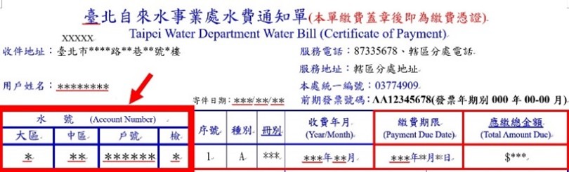 紙本水費通知單